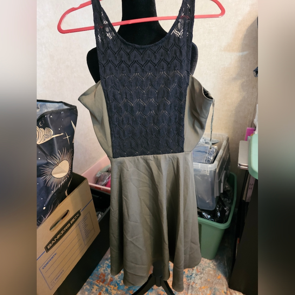 Elegant Black and Olive Lace Dress